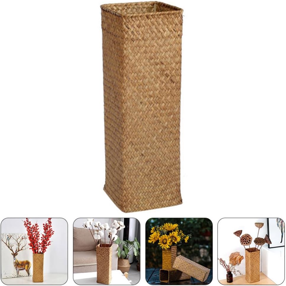 Alipis Rustic Woven Flower Vase 11.81 Inch Decorative Basket Vase with Pen Holder and Dried Flowers for Home Office Table Centerpiece
