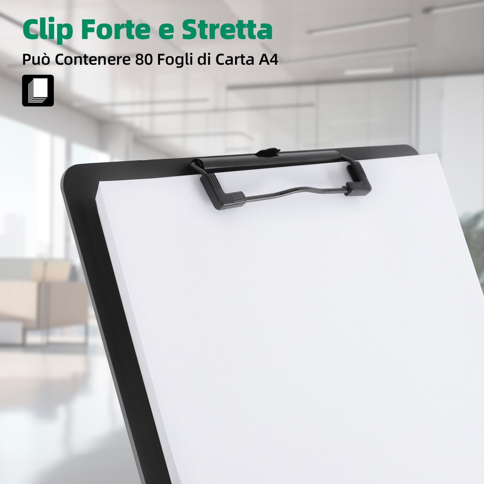 FRETONBA 6 Pezzi Portablocco A4, Cartellina Rigida con Pinza, Portablocchi in Plastica Con Ganci Retrattili, Porta Fogli A4 da Scrivania per Scuola, Ufficio e Biblioteca(Nero)