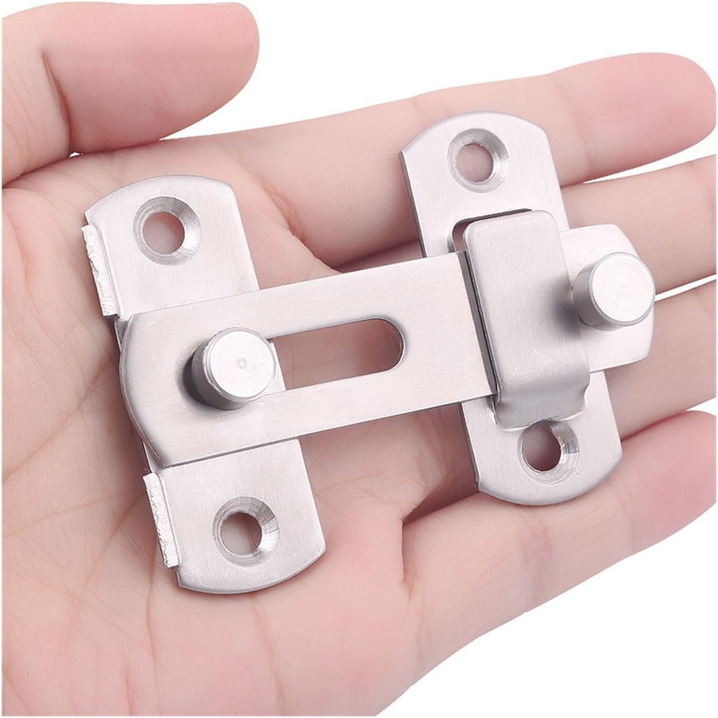 BREAKA 2PCS Flip Door Sliding Latch, 90 Degree Stainless Steel Latch, Safety Lock Right Angle Curved Cabinet Barn Door Buckle Brushed Finish (Color : Silver Small Corner)