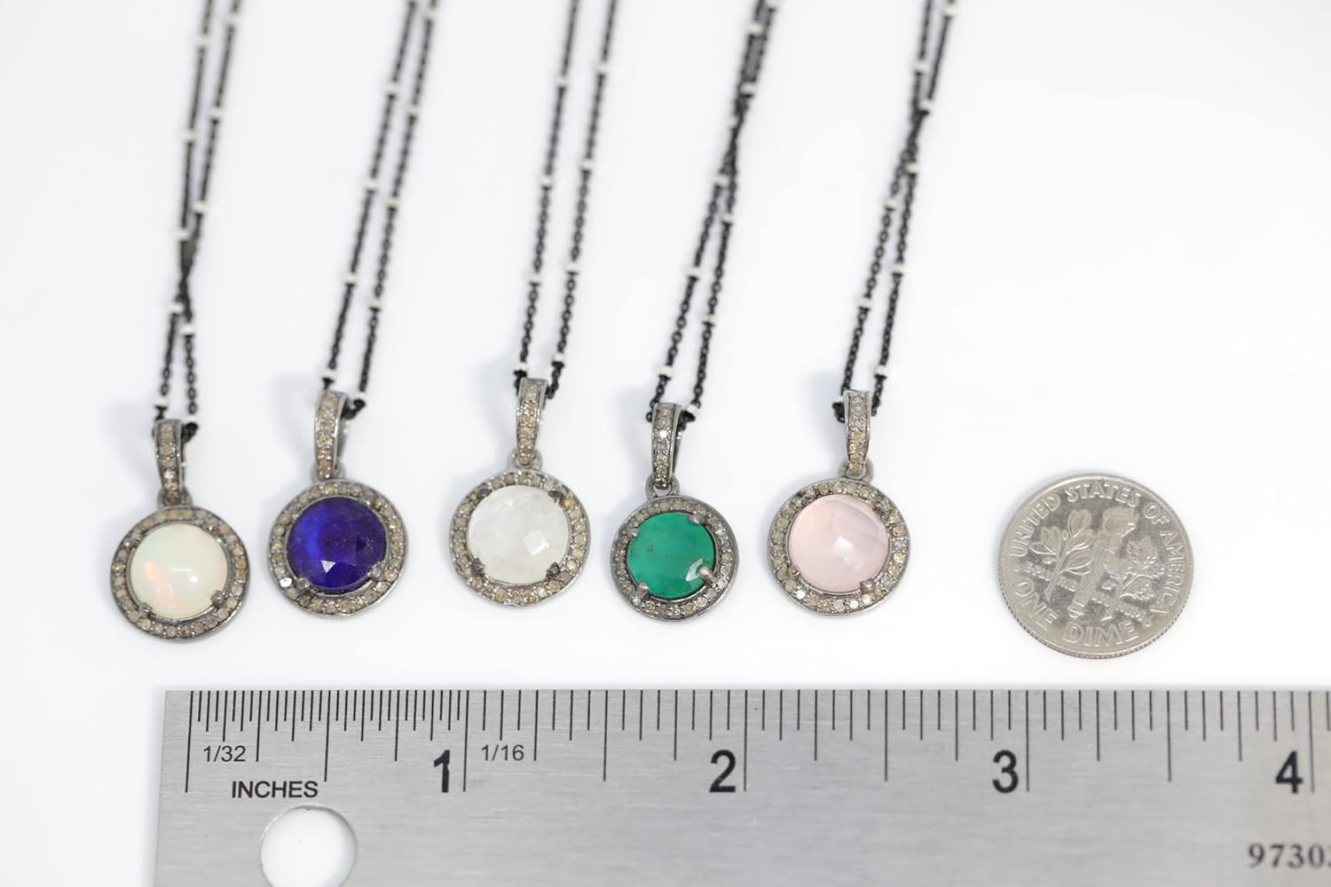 Genuine Rainbow Moonstone Diamond Gemstone Round Pendant Necklace- June Birthstone Birthday-Genuine Diamond Jewelry Gift Idea-Anniversary- Graduation - Image 3