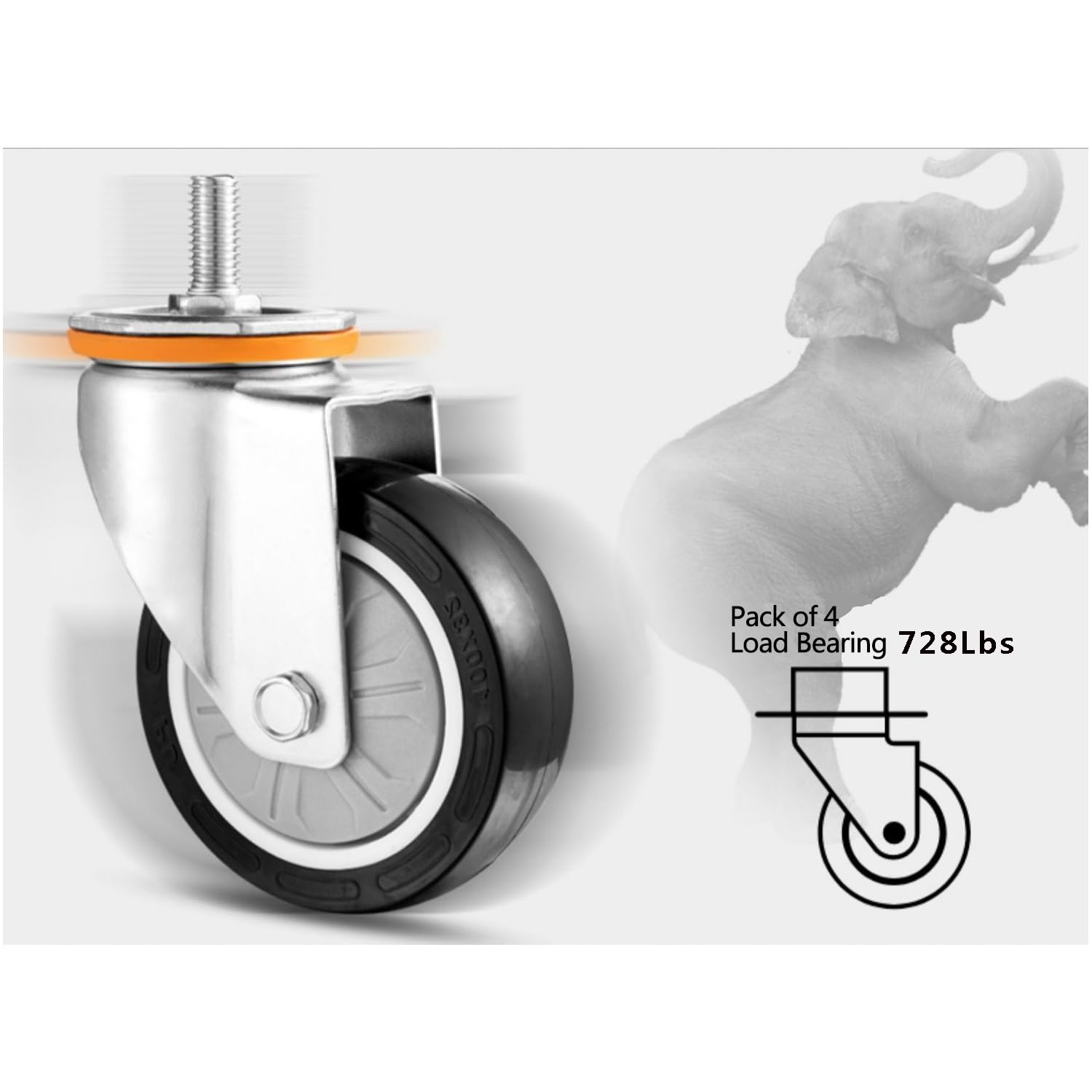 M14/16 Rotelle Girevoli con Perno Filettato, Set di 4 Ruote Pivotanti in Poliuretano, 75mm Rotelle for Mobili, Pesanti Ruota con Bloccaggio Totale for Carrello, Industriali Rotelle(With Brake