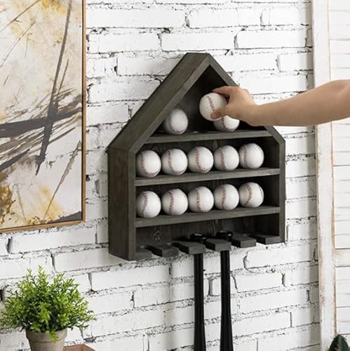 Huyear 13 Baseball Display Case Wooden Home Wall Mounted Baseball Shelf Baseball Bat Storage Display Rack #TOP1