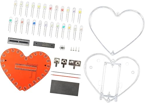 DIYer Heart PCB Welding Training Set Including 7 Color Gradient Light Mode Microcontroller Chip Rainbows LED Heart PCB Board Kit for Electronics Enthusiasts and Students