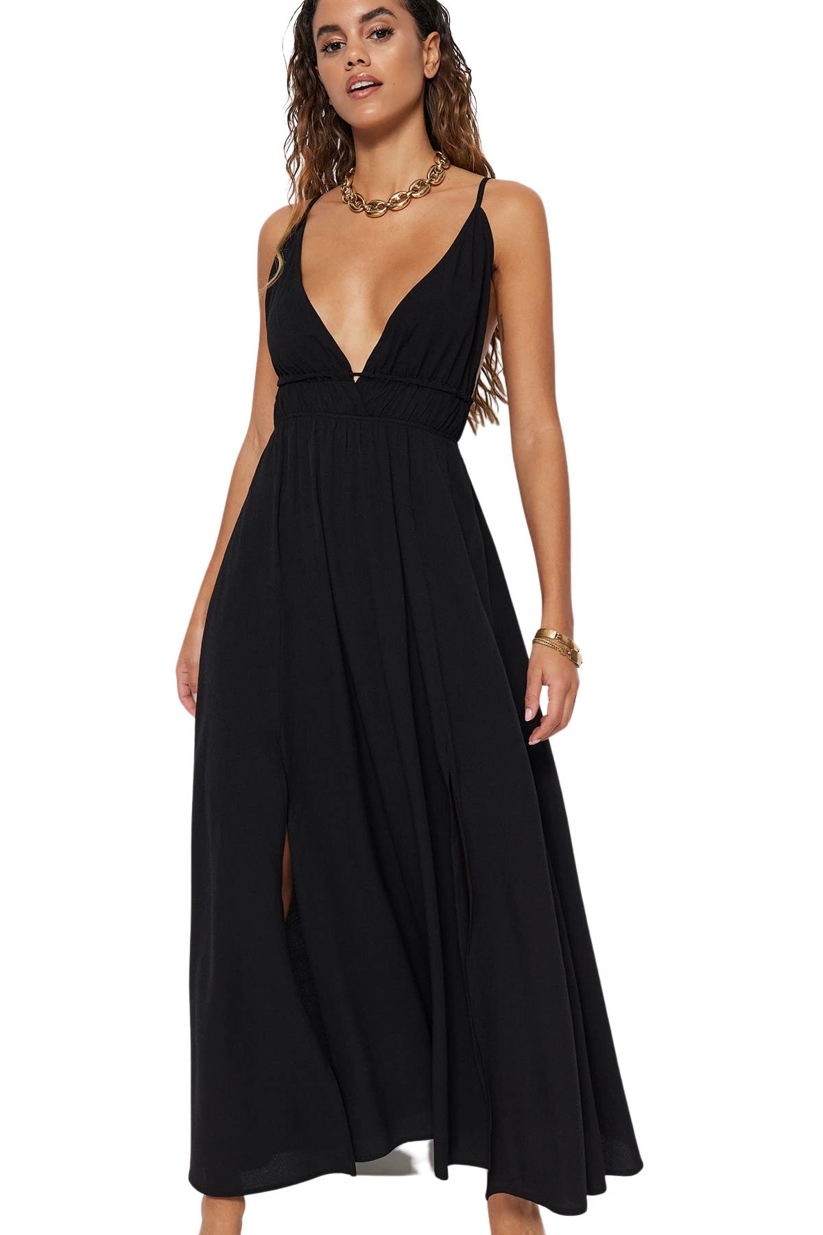 Trendyol FeMan Maxi Basic Regular fit Woven Dress,Black,40