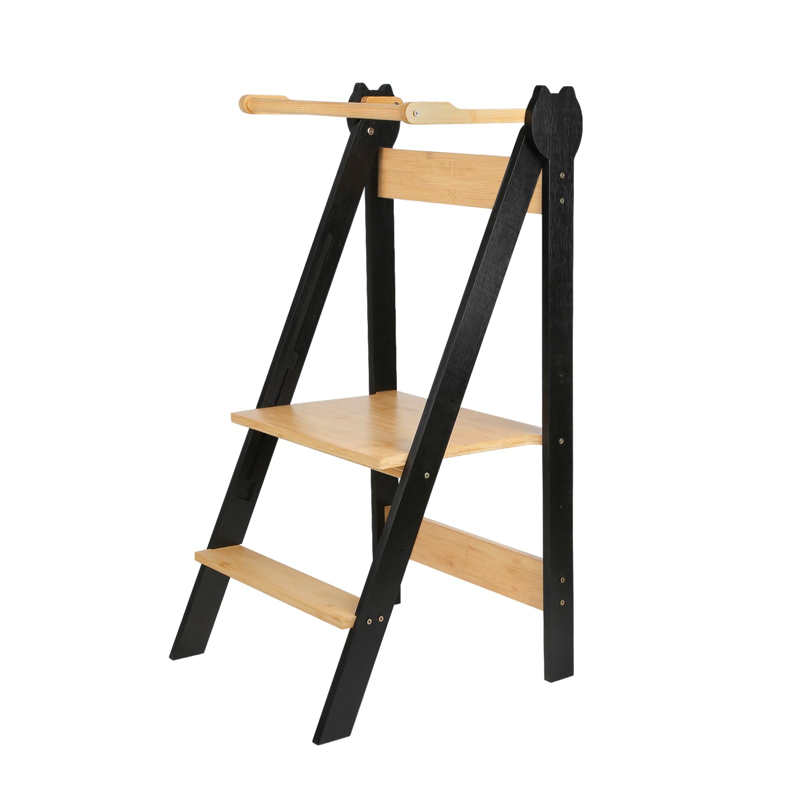 Torre de observación infantil, torre montessoriana de aprendizaje plegable multiusos, torre de aprendizaje de madera natural de abedul, plegable, seguridad-88 × 45 × 45 cm-café negro
