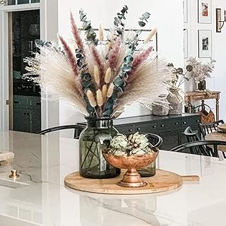 Dried Natural Pampas Grass, Pack of 50, Dried Flowers Decoration, DIY Dry Flowers Bouquet, Pampas Grass Bouquet, Reed Flower Decoration, Ideal for Boho Living Room, Bedroom and Vases