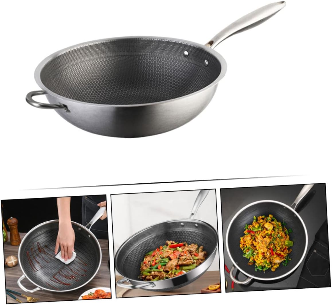 ABOOFAN Pan Stainless Steel Wok Honeycomb Grain Fry Pan for Bbq Eggs Sausages Meat