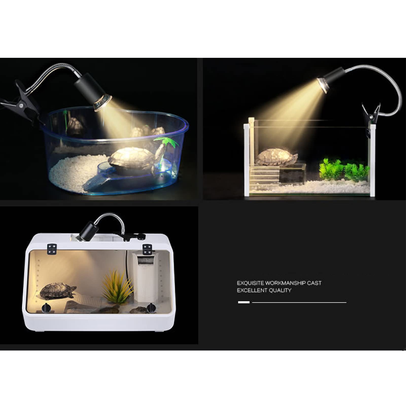 Lampe chauffante pour Aquarium pour Reptiles Clip de lumières de Tortue, Ampoule de Lampe chauffante en Tortue avec Support réglable E27, Lampe chauffante UVA/UVB 25 W + 50 W pour