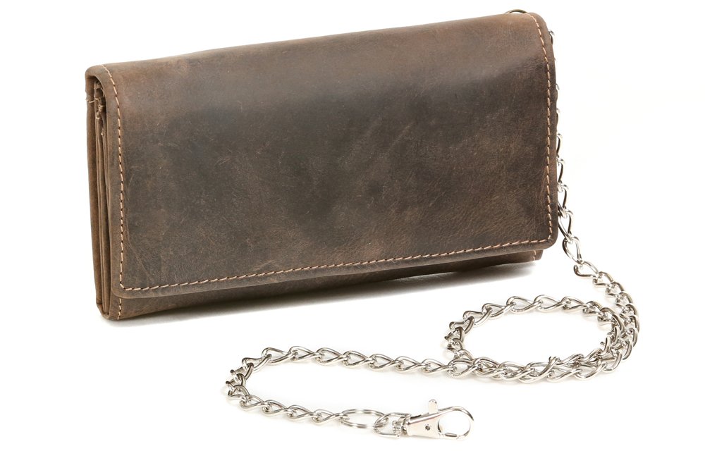 LEAS Biker & Trucker Cartera con la Cadena de Cromo para señores Monedero para señoras Vintage Style, Piel auténtica, marrón Vintage-Collection''