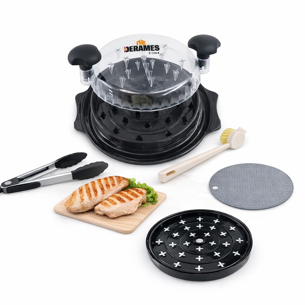 Chicken Shredder Tool Twist with Brush -10" Large Chicken Breast Meat Shredder Machine – BPA-Free Meat Grinder with Removable Tray, Non-Slip Suitable for Pork, Beef, Chicken - Dishwasher Safe (Black)