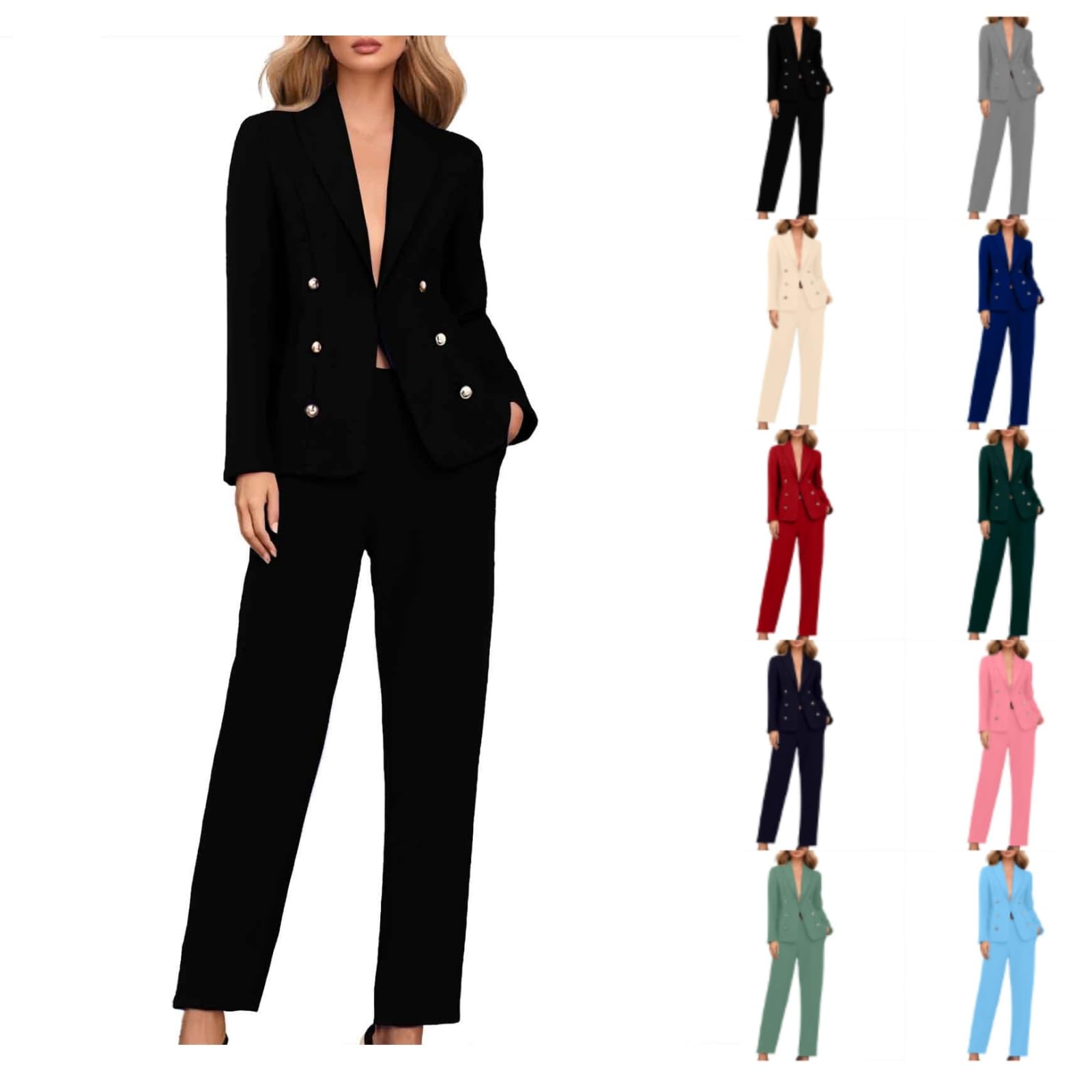 GOSEAGOTOFUN Women Sweat Suits 2 Piece Set Blazer Set Double Breasted Blazer and Pants Suit Business Outfits for Work Office