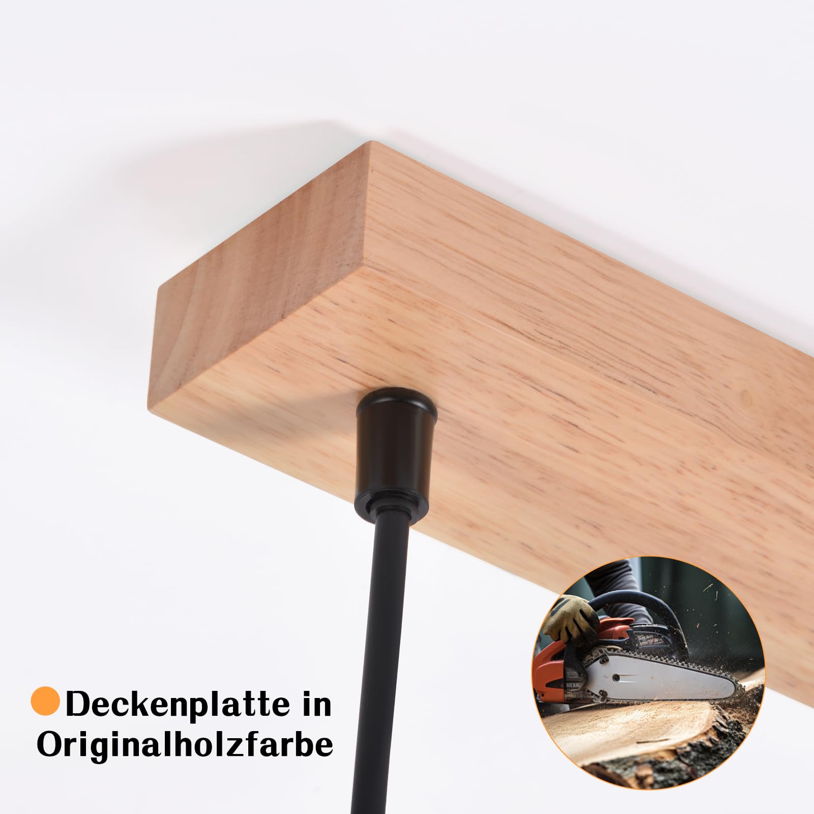 Pendelleuchte esstisch Hängelampe E27: Esstischlampe hängend Holz | Esszimmerlampe 4 flammig retro Vintage Hängeleuchte Rauchglas Pendellampe für Esszimmer Küche - Ohne Leuhctmittel