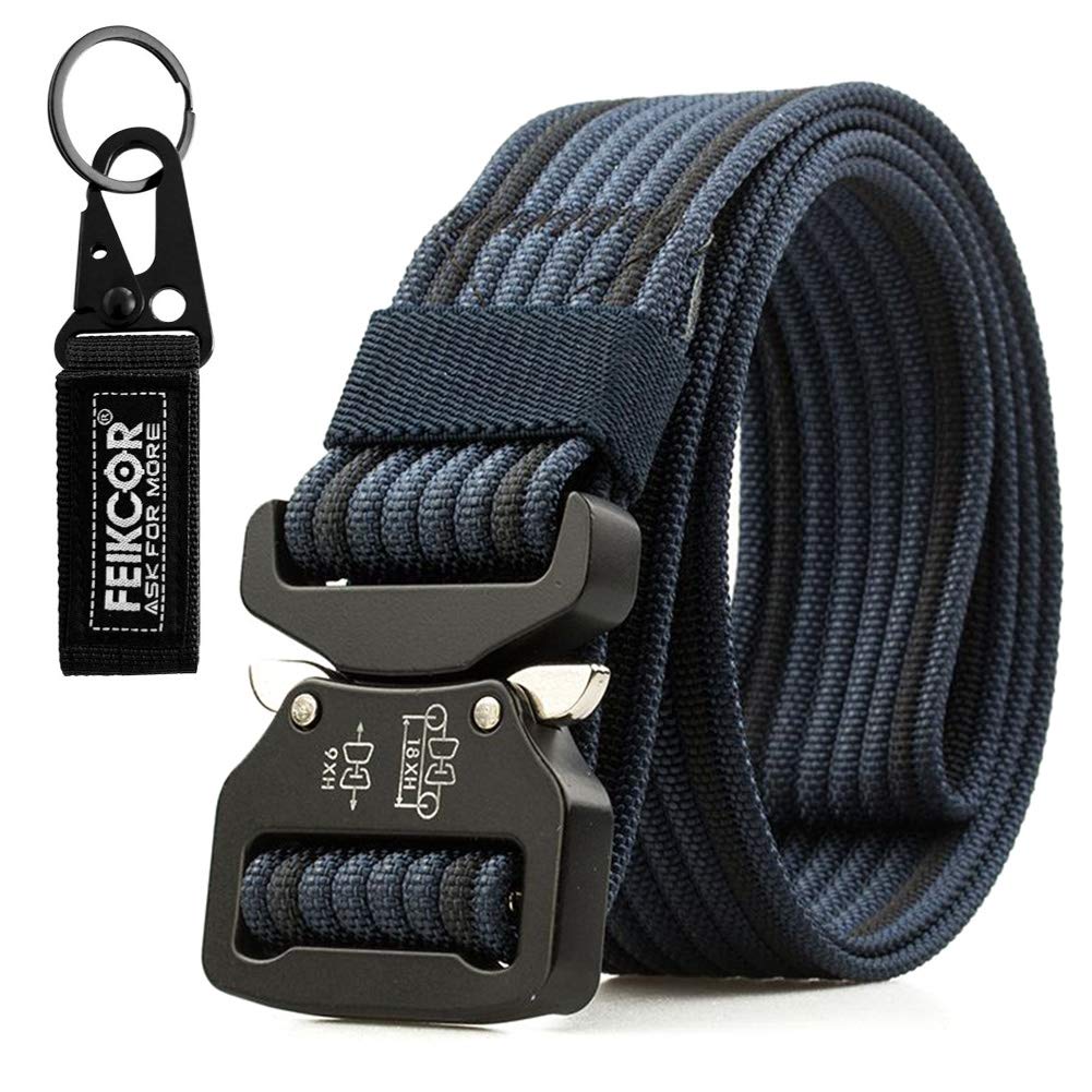 Tactical belt Military Nylon Webbing Belt with Heavy Duty Buckle for Mens (Black blue)