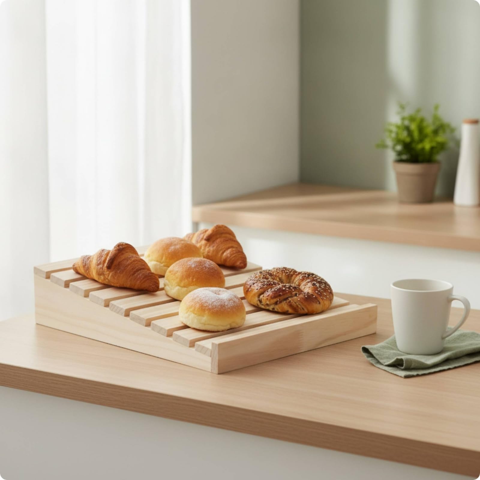 Vassoio in Legno con Doghe Resistente Espositore Rustico Alzatina per Pasticceria, 55x35x9cm