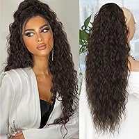 Vista 1 de ALXNAN Cola de caballo con clip de garra, extensión de cola de caballo marrón oscuro de 26 pulgadas para mujer, extensiones de cabello sintético