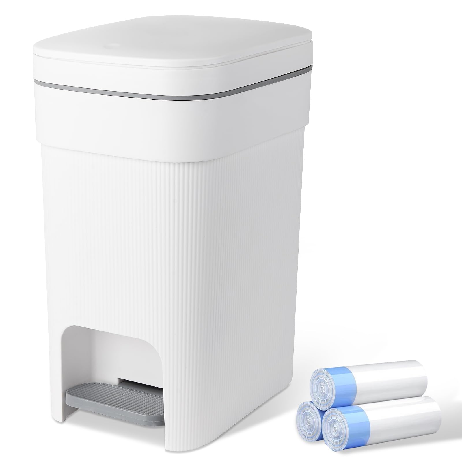 Photo 1 of JiatuA Small Bathroom Trash Can with Lid Soft Close, 4 Gallon Step Garbage Can Slim Trash Bin Wastebasket for Kitchen Bedroom Office Living Room Toilet College Dorm, White