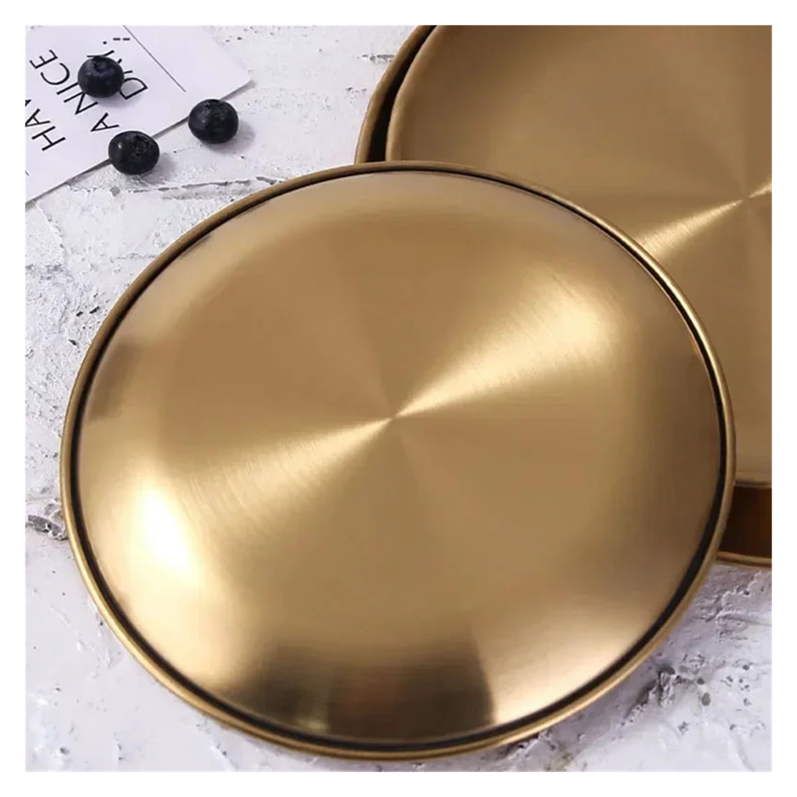 Bandeja Perfumes Bandeja de Almacenamiento Acero Inoxidable Dorada, Plato Redondo latón Dorado, exhibición Joyas for postres, Frutas y Aperitivos(Diameter 17 cm)