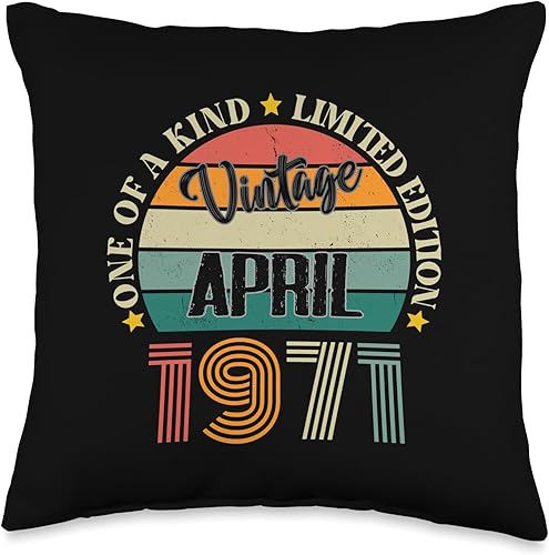 53 Year Old Vintage April 1971 53rd Birthday Retro Throw Pillow, 16x16, Multicolor