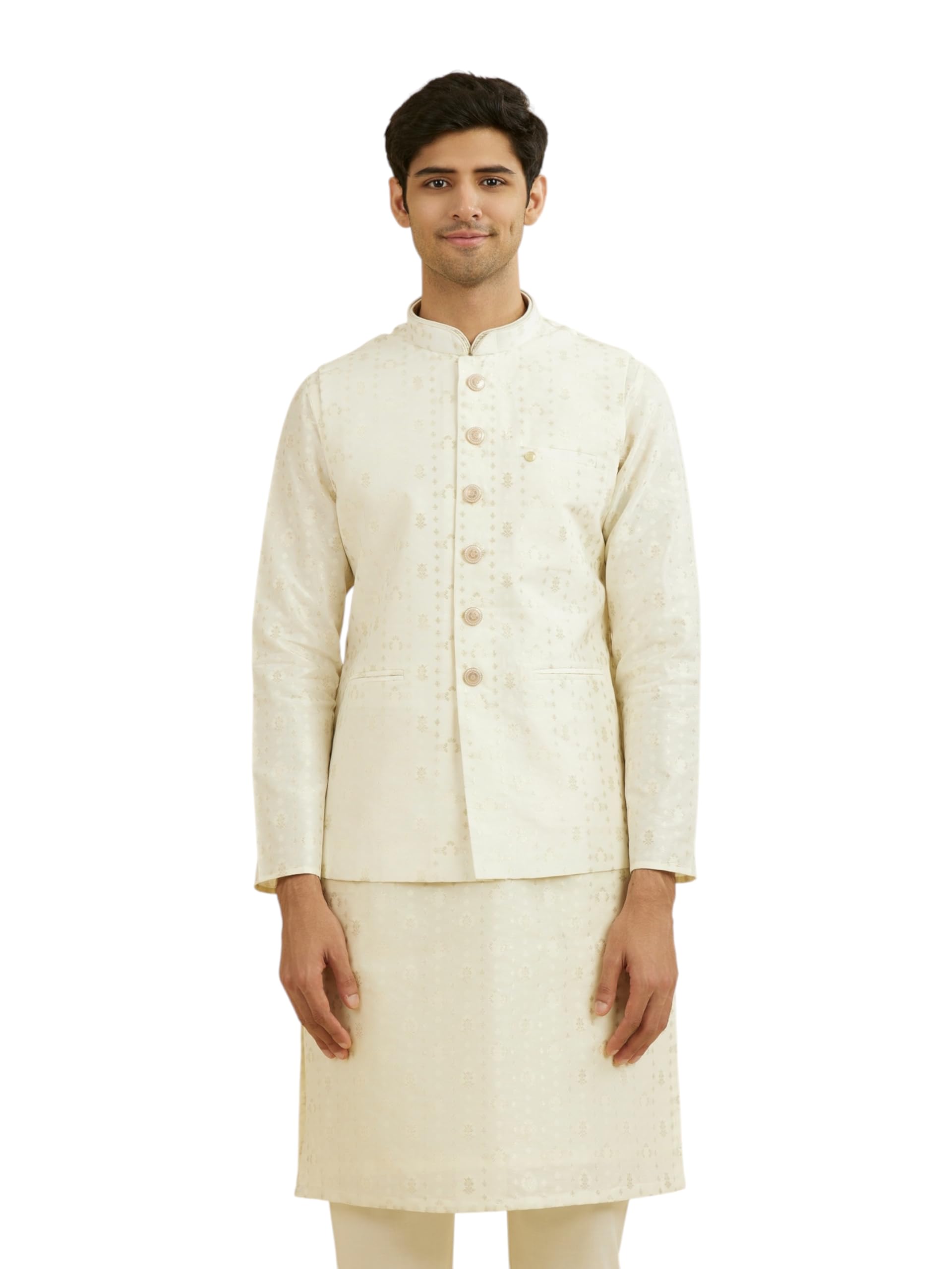 manyavar Men's Brocade Self-Design Traditional Nehru Jacket (1pc)-picture-14