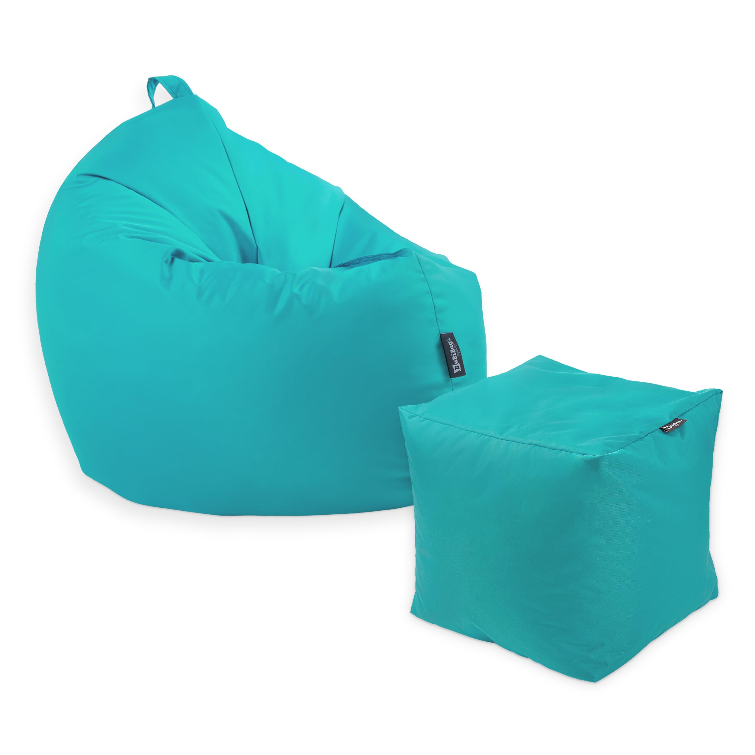 Premium 2-in-1 Sitzsack mit Füllung | Fußhocker | für Kinder & Erwachsene | Outdoor & Indoor | Sitzkissen | Bodenkissen | Wasser- & schmutzabweisend + Sitzpouf 35x35x35cm (Türkis, 145 CM + Sitzspouf)