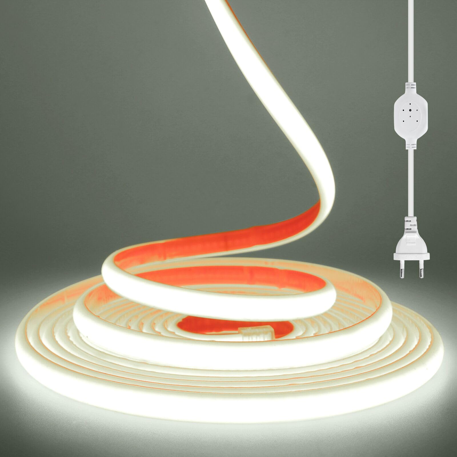 KISUFU Tira LED COB 220V, IP67 Impermeable 288 Leds/m Adhesivo doble cara Flexible 50CM Cuttable LED Tira de Neon lights para Dormitorio, Jardín, Techo, Decoración Exterior.