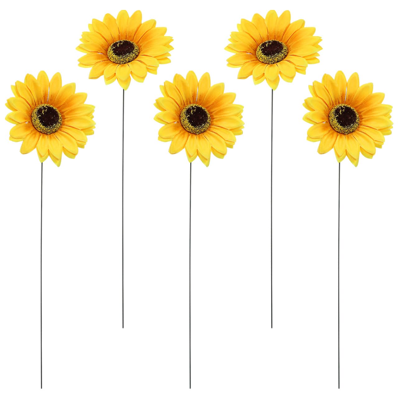 DOITOOL 5 Pcs Garden Ornaments Outdoor Sunflower - Metal Flower Stakes Decorative - Yellow Artificial Sunflowers Yard Decor - Weatherproof Lawn Pegs Ground Sticks - Patio Pathway Fence Border Decor