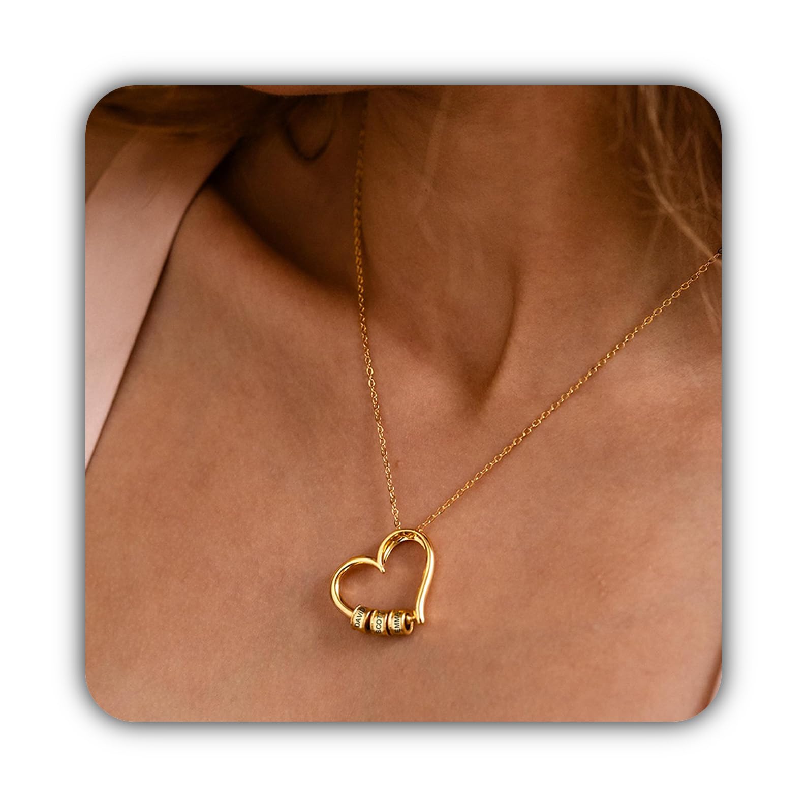Inciso cuore collana con nome, bambini nomi per mamma, personalizzato famiglia collana con nome, su misura Natale per madre, multiplo sfere ciondolo