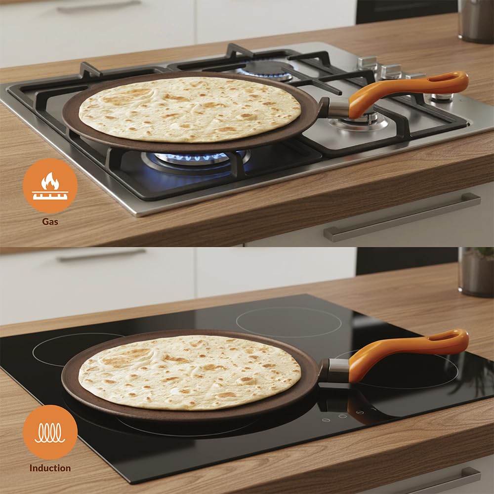 Testo Romagnolo 32cm – Padella per piadina universale gas e induzione, antiaderente in alluminio teflonato, manico bachelite, per carne e verdure