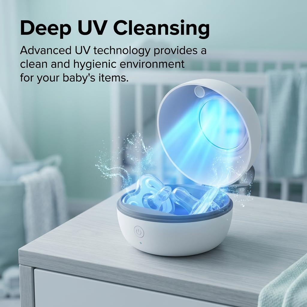 Portable UV Dummy Steriliser Box, Baby Pacifier Sanitiser 99.99% Sterilisation in 3 Minutes USB Type-C Rechargeable Travel for Dummies, Dentures, Braces Small Items for On-The-Go — view 5