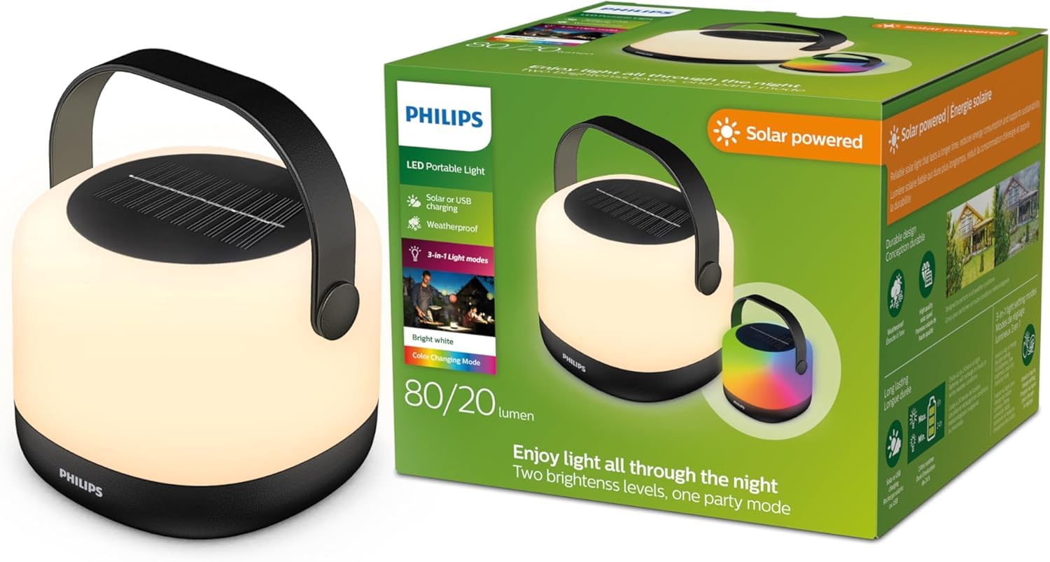 PHILIPS LED Solar Portable Light, 3-in-1 Light Setting 1-Pack Bright White (3000K), Color Changing Solar Light with 80/20 Lumen, Waterproof and Rechargeable-image-22