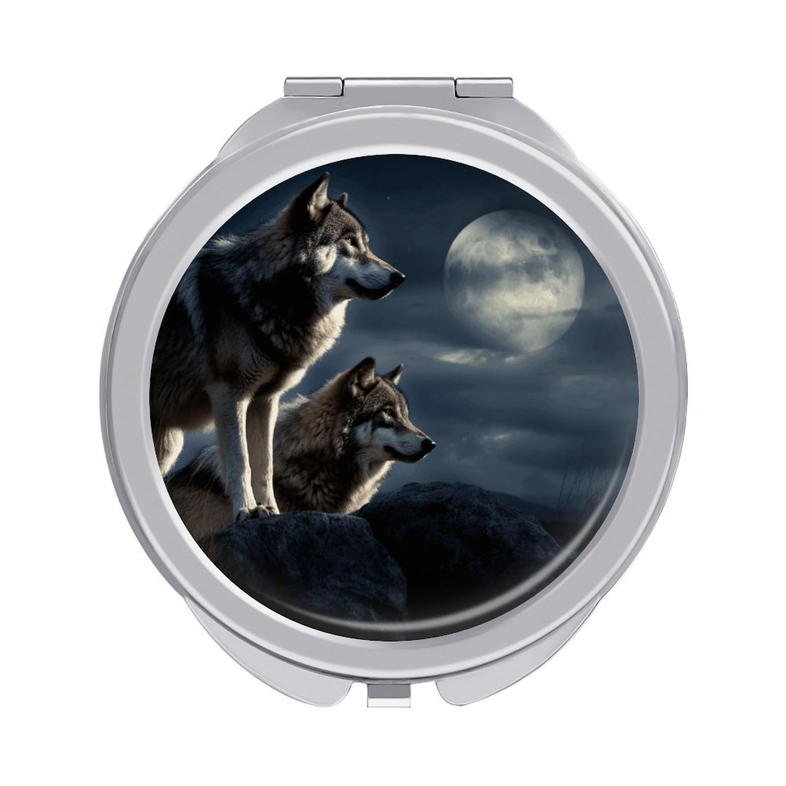 FekiLoot Wolves in The Moonlight Makeup Mirror Compact Round Travel Makeup Mirror Portable Folding Handheld Pocket Mirrors for Handbag and Purses Gift Mini Mirrors