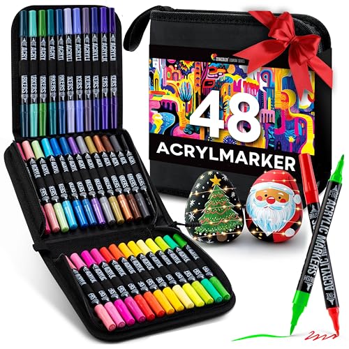 Zenacolor 48 Acrylstifte für Steine wasserfest mit Doppelspitze (feine...