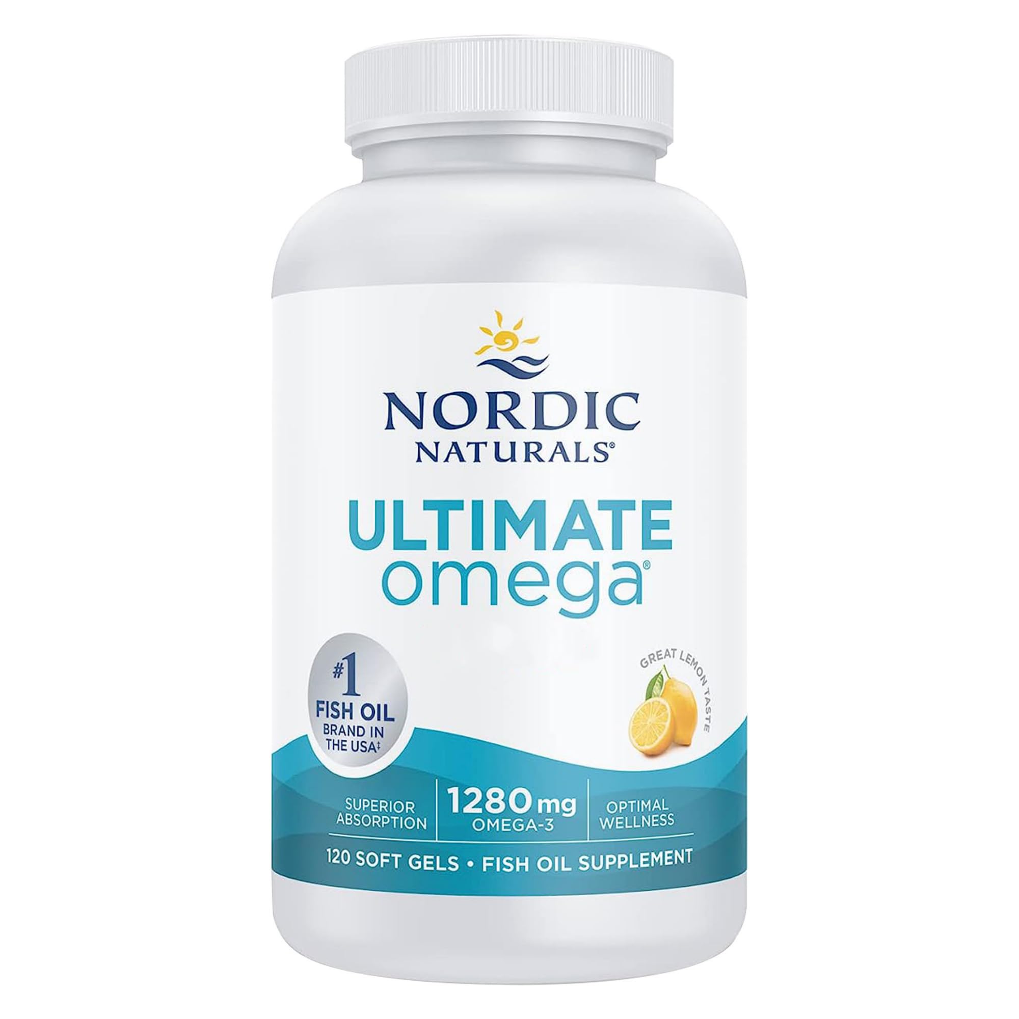 Nordic Naturals Ultimate Omega 3 Kapseln mit hochdosiertem Fischöl, Omega-3-Nahrungsergänzung mit 1280 mg, EPA und DHA, hoch dosiert, Zitronengeschmack, 120 Softgels, sojafrei, glutenfrei, natürlich
