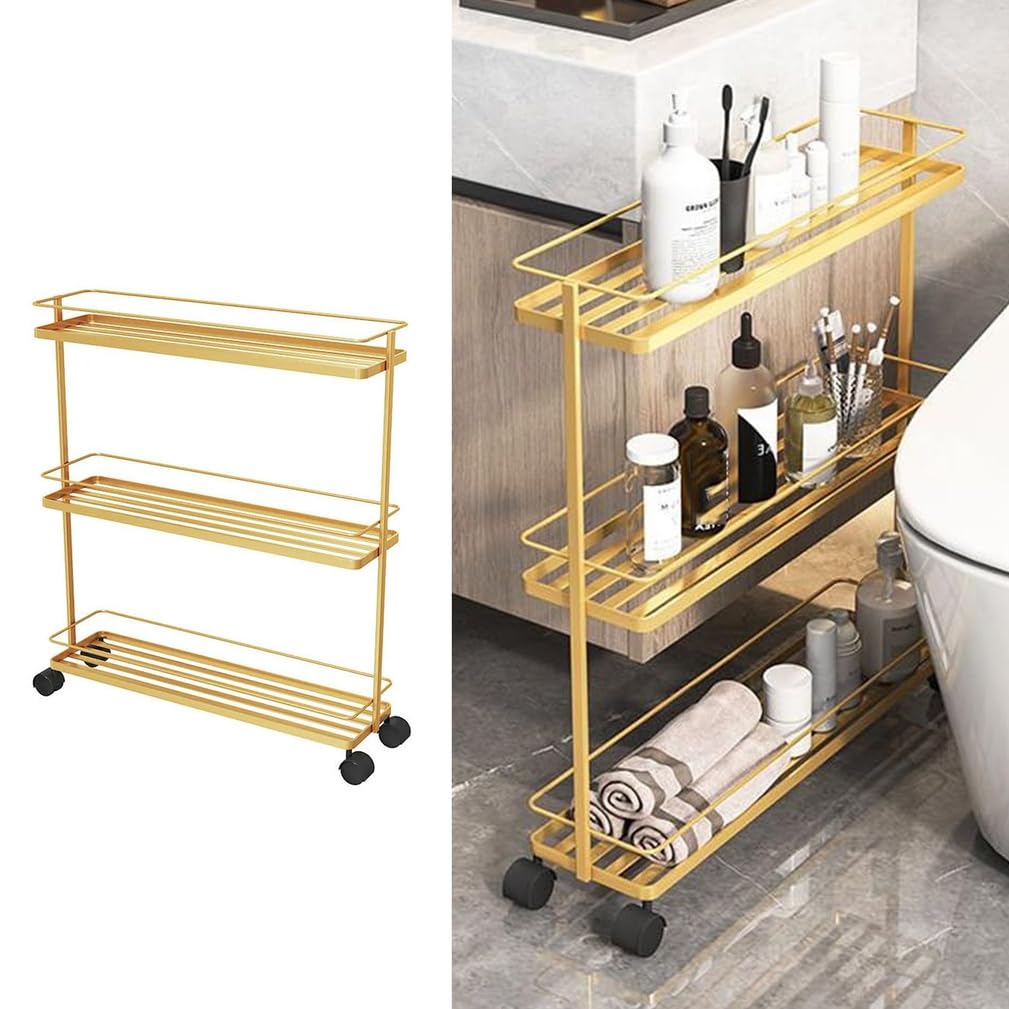 3 Tier Mobile Storage Shelf, Metal Rolling Cart with Lockable Wheels