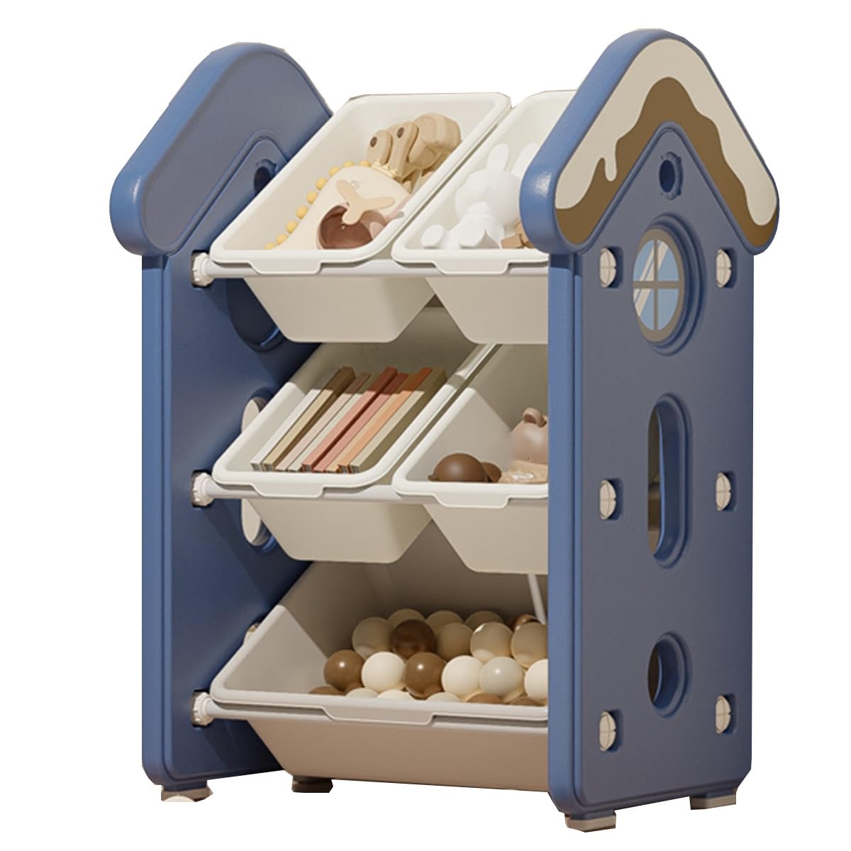 RMAN Scaffale Portagiochi Per Bambini Con Ruote - 3 Livelli, 95x39.5x25cm, Colorato E Sicuro - Foto 2