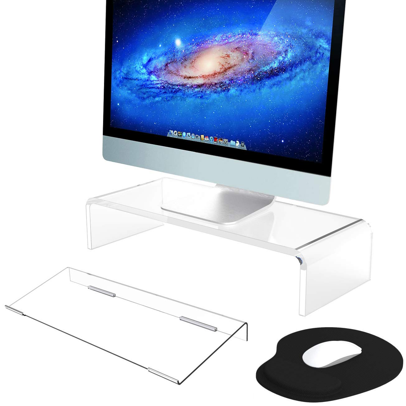 Acrylic Monitor Stand & Keyboard Stand, Clear Computer Monitor Riser with Sturdy, Hold up to 50lbs Desktop Monitor Stand for Home/Office/Gamers/Schools, Tilted Keyboard Riser for Ergonomic Easy Typing