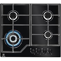 Electrolux Piano Cottura Gas EGM6343YAK Serie 600 Gas on Glass 60cm da Incasso, 4 Fuochi, Bruciatore Wok, Precisa Regolazione della Fiamma, Semplice da Pulire, Sicurezza Sicurgas, 590x520cm, Nero