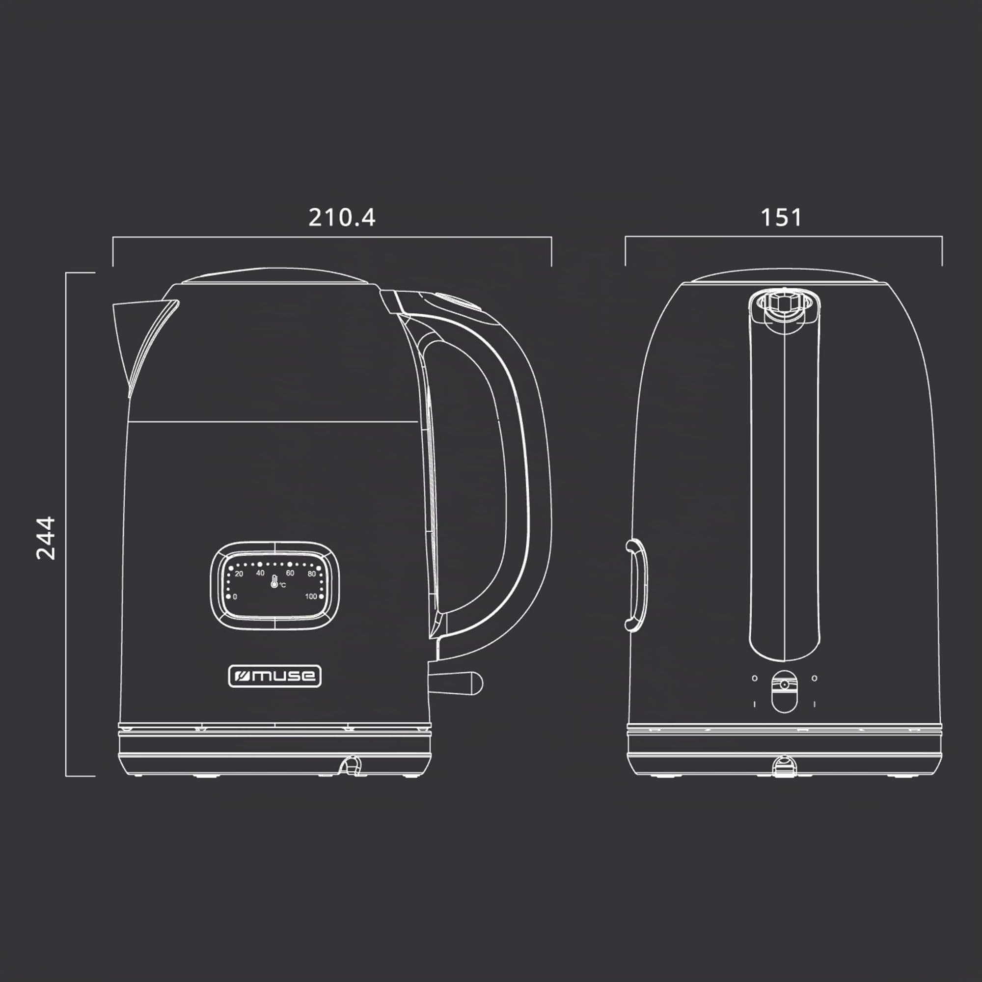 Bouilloire Sans Fil 1.7l 2200w Gris/inox - MS-020DG