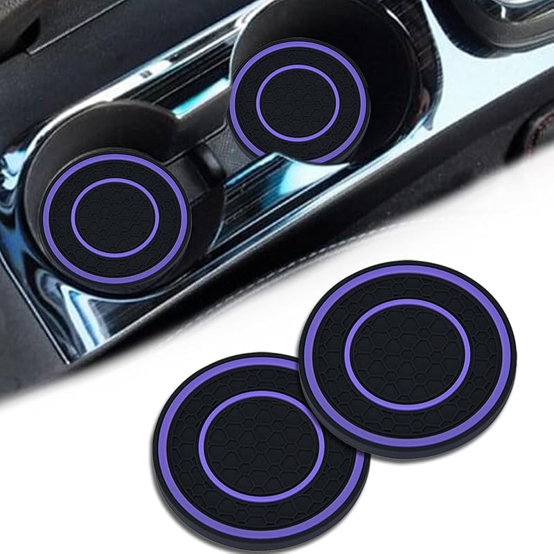 Kit com 2 Porta-Copos para Carro em Silicone Redondo 7 cm Preto/Roxo Couslcd