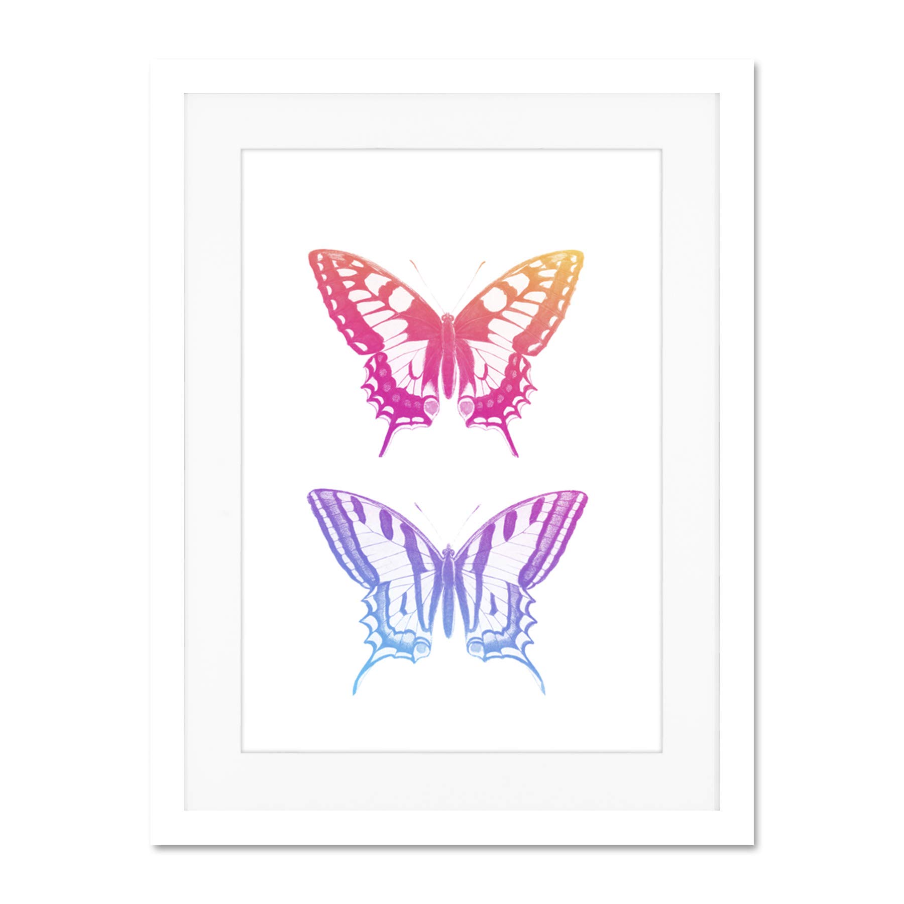 Wee Blue Coo Colourful Gradient Butteflies Large White Framed Art Print Wall Poster 18x24 inch