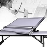 PODEC Architectural Drawing Board, A2 Portable Drafting Board with Parallel Motion Bar, 4 Stainless Steel Strips and Storage Bags, 6-Level Tilt Angle for Students, Architecture, Design Professionals