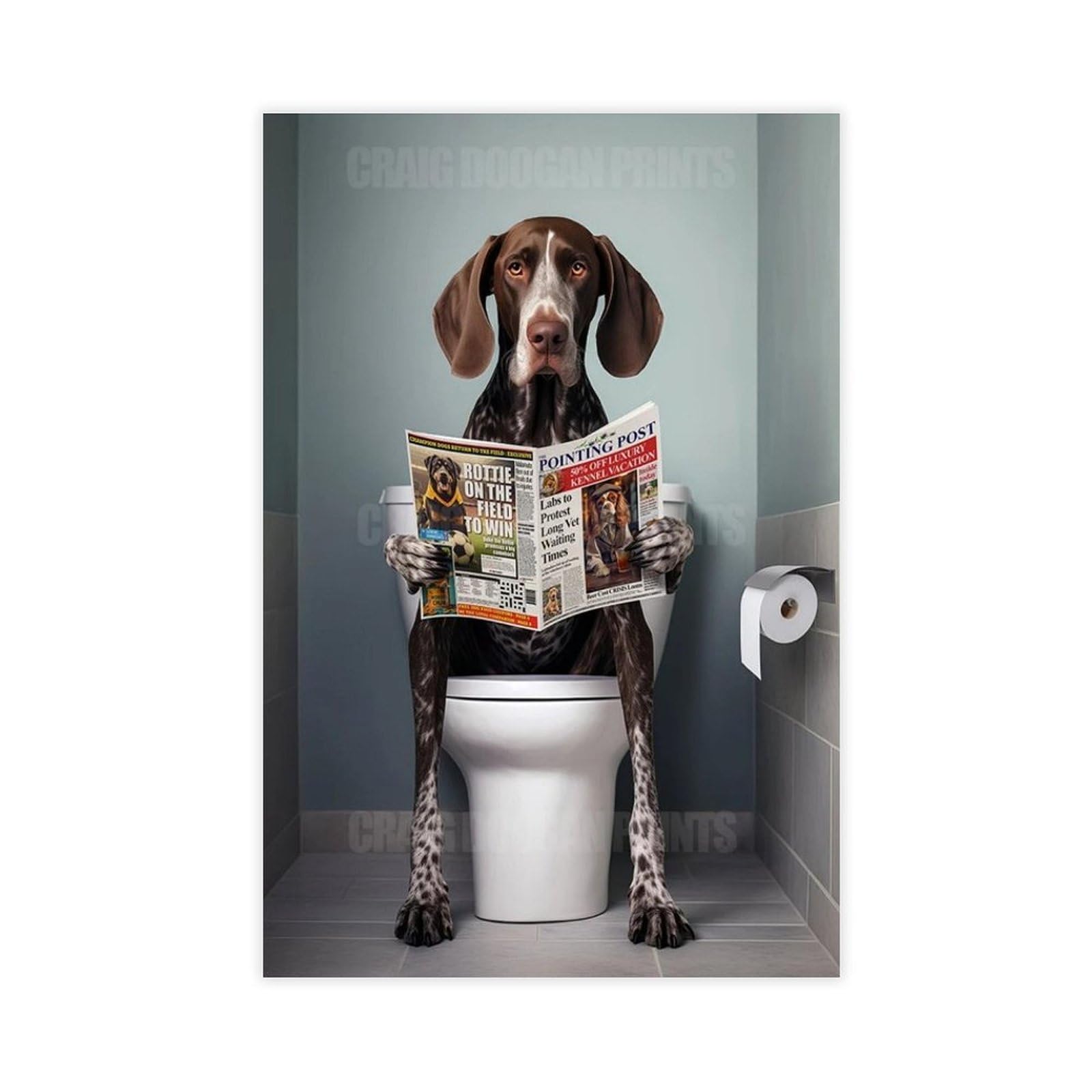 BNCEDJK Funny German Shorthaired Pointer Bathroom Canvas Poster Bedroom Decor Landscape Decor Gift 12x18inch(30x45cm)