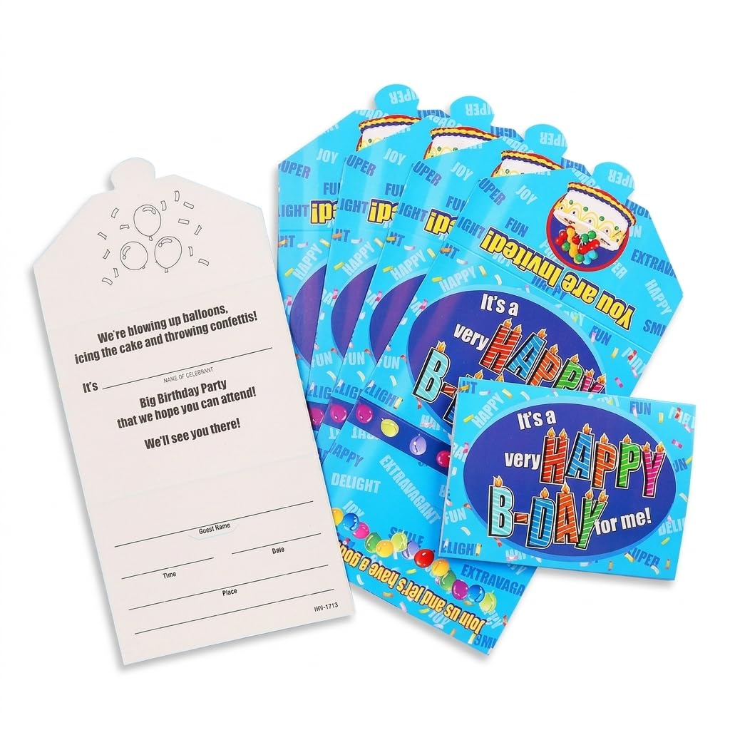 30 Pcs Party Invitations for Kids: Boys Girls Birthday Party Invites with Thick Cardstock Folding Envelope Design Fill in Birthday Invitations for Kids Boys Girls Children Party Supply Kit (Blue)