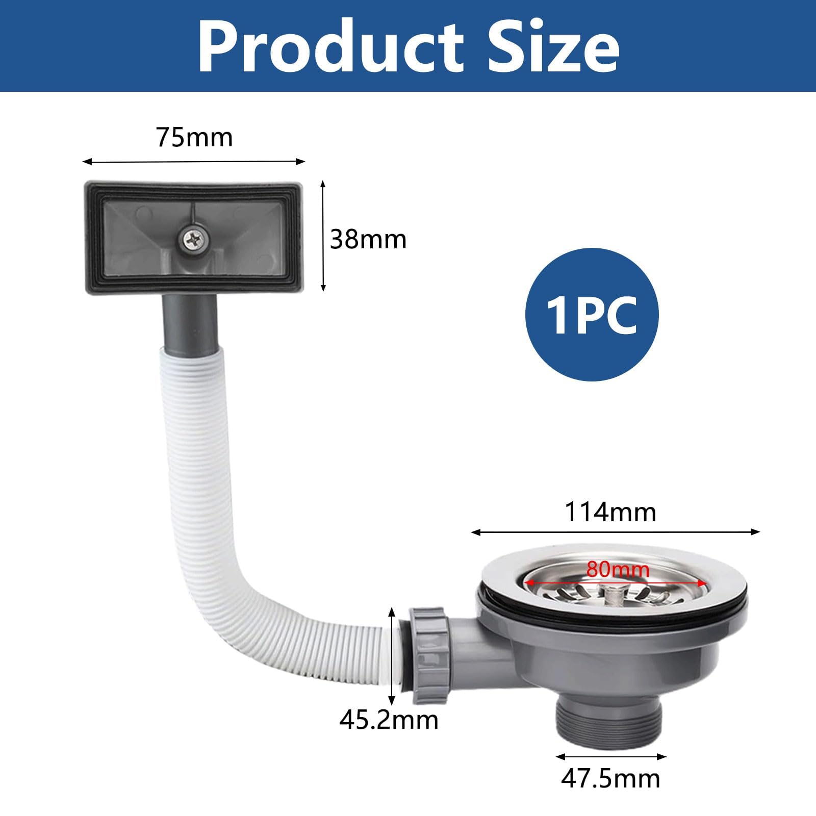 VZU Kitchen Sink Waste Kit, Sink Overflow Kit, Stainless Steel Kitchen Sink Mini Basket Strainer Plug Waste G1½" - Image 2