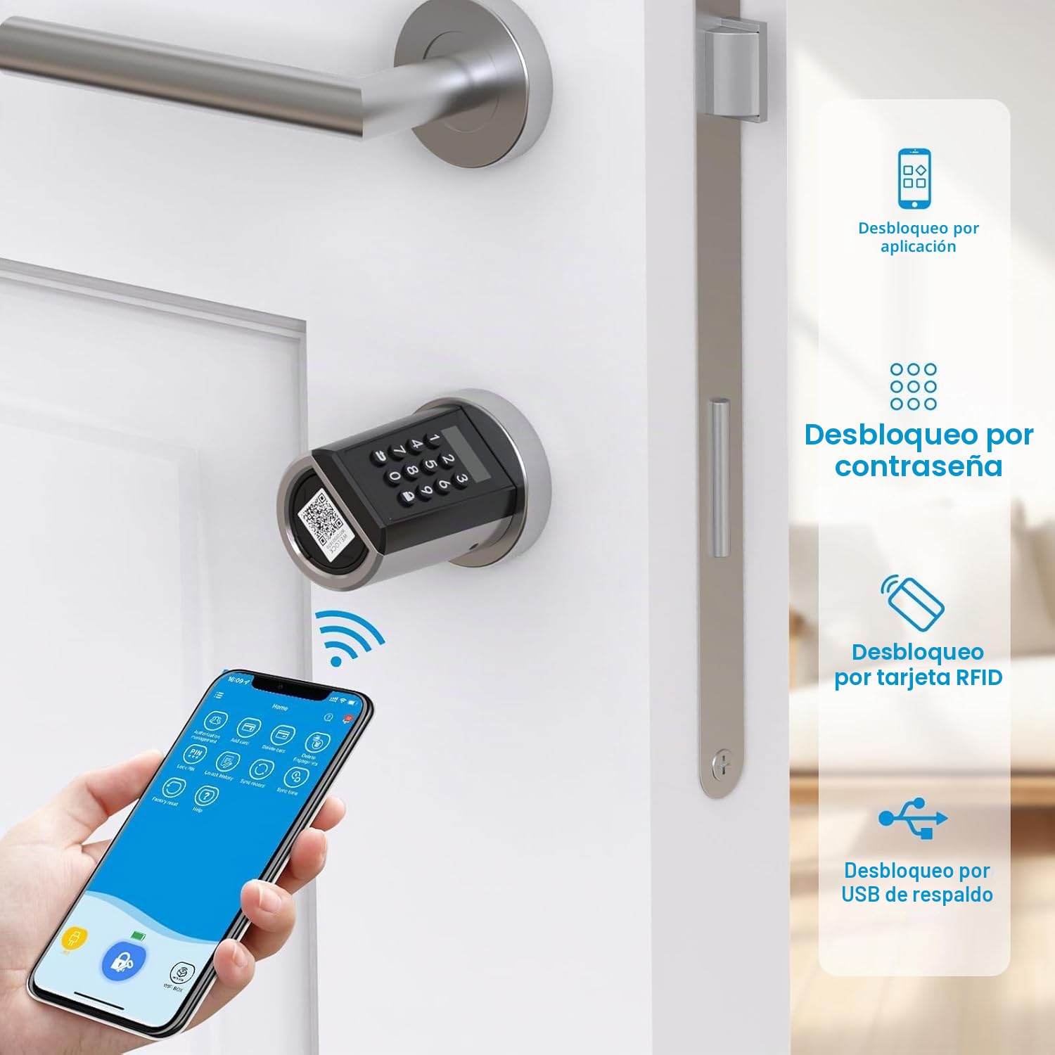 WELOCK PCB41 Cerradura electronica con contraseña y Bluetooth, cerraduras inteligentes con WiFi y tarjeta RFID, nivel de estanqueidad IP65, cerradura puerta electrónico fácil de instalar