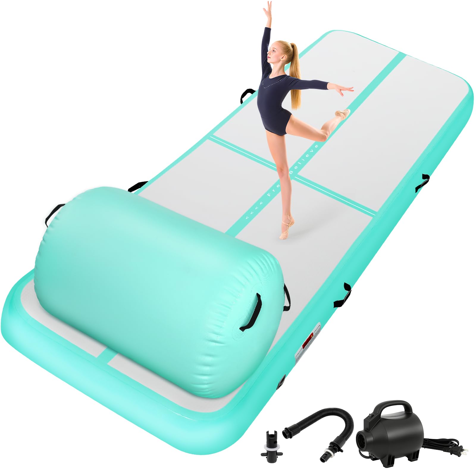 Aufblasbare Turnmatte mit Air Roller und Elektroluftpumpe, 3m Gymnastikmatte & Roller, Ideal für Yoga, Gymnastik, Cheerleading, Tanzen und Heimtraining