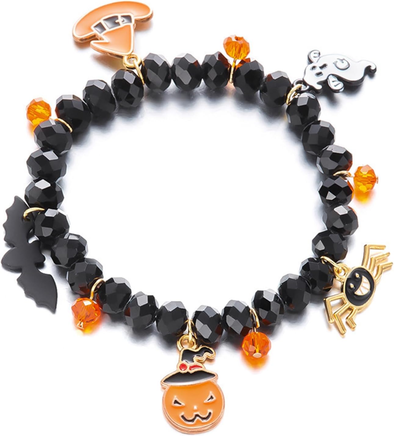 Halloween Charm Bracelets Pumpkin Ghost Bat Spider Witch Hat Stretch Bracelet Cute Spooky Halloween Costume Accessories