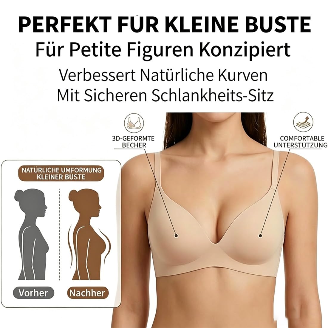 Nubelle - Nahtloser 4-Way BH, BH Tiefer Rückenausschnitt, Kabellos Bustier, Weich Atmungsaktiv, Multiway Verstellbare Träger für Rückenfreie Kleider & Tiefe Ausschnitte
