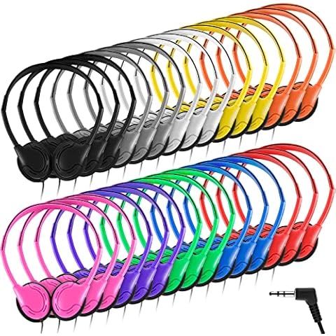 Yunsailing 30 Pack Class Set Headphones for Kids Students Bulk Classroom Headsets Adjustable School Earphones On Ear with 3.5 mm Jack for Youth Adults, Operation Christmas Bulk Items(Classic Colors) Cover