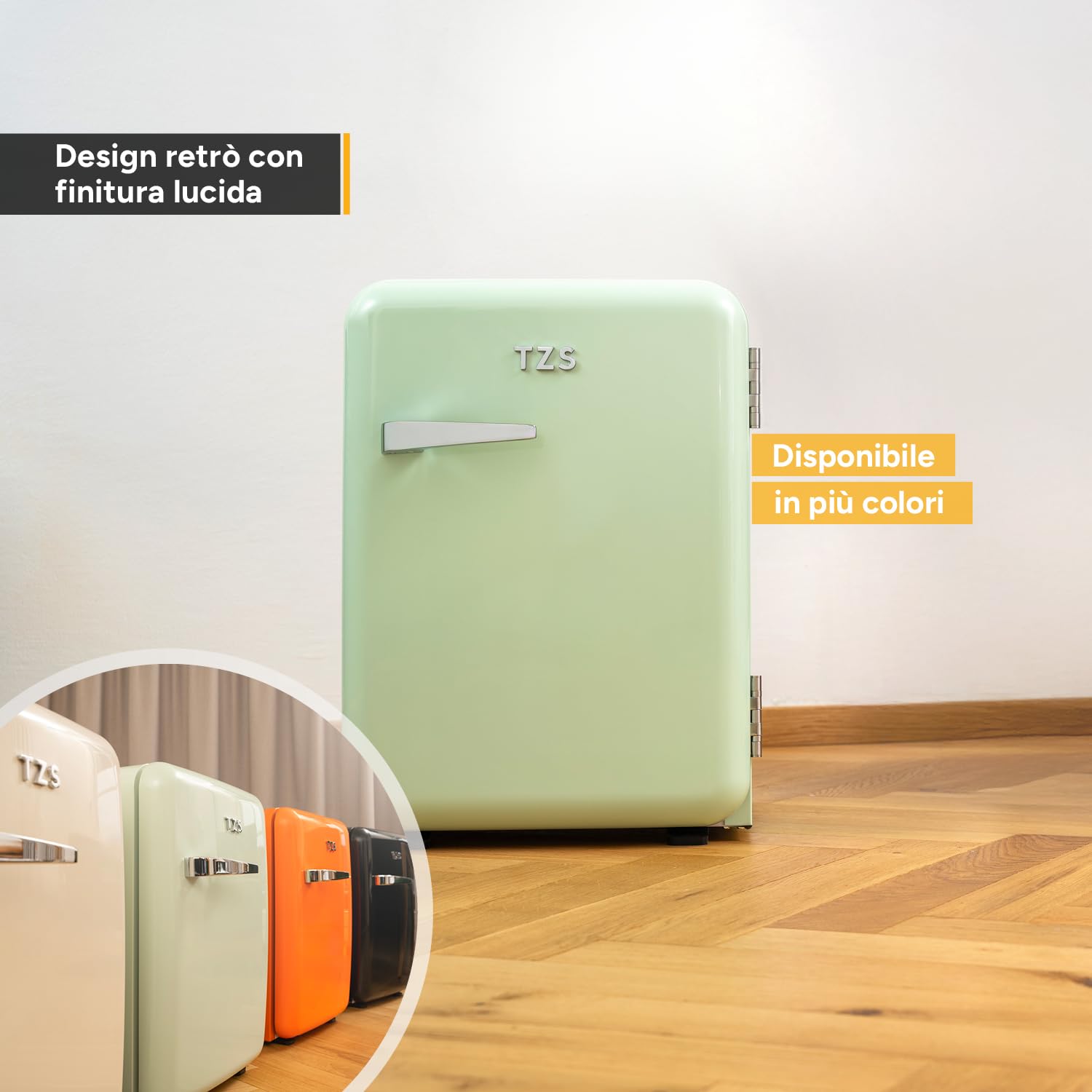 TZS First Austria - Mini Frigorifero Retrò 40L silenzioso - Piccolo Minifrigo design vintage con luce interna e 2 scomparti porta - Minibar per campeggio, ufficio, camera da letto e hotel - menta